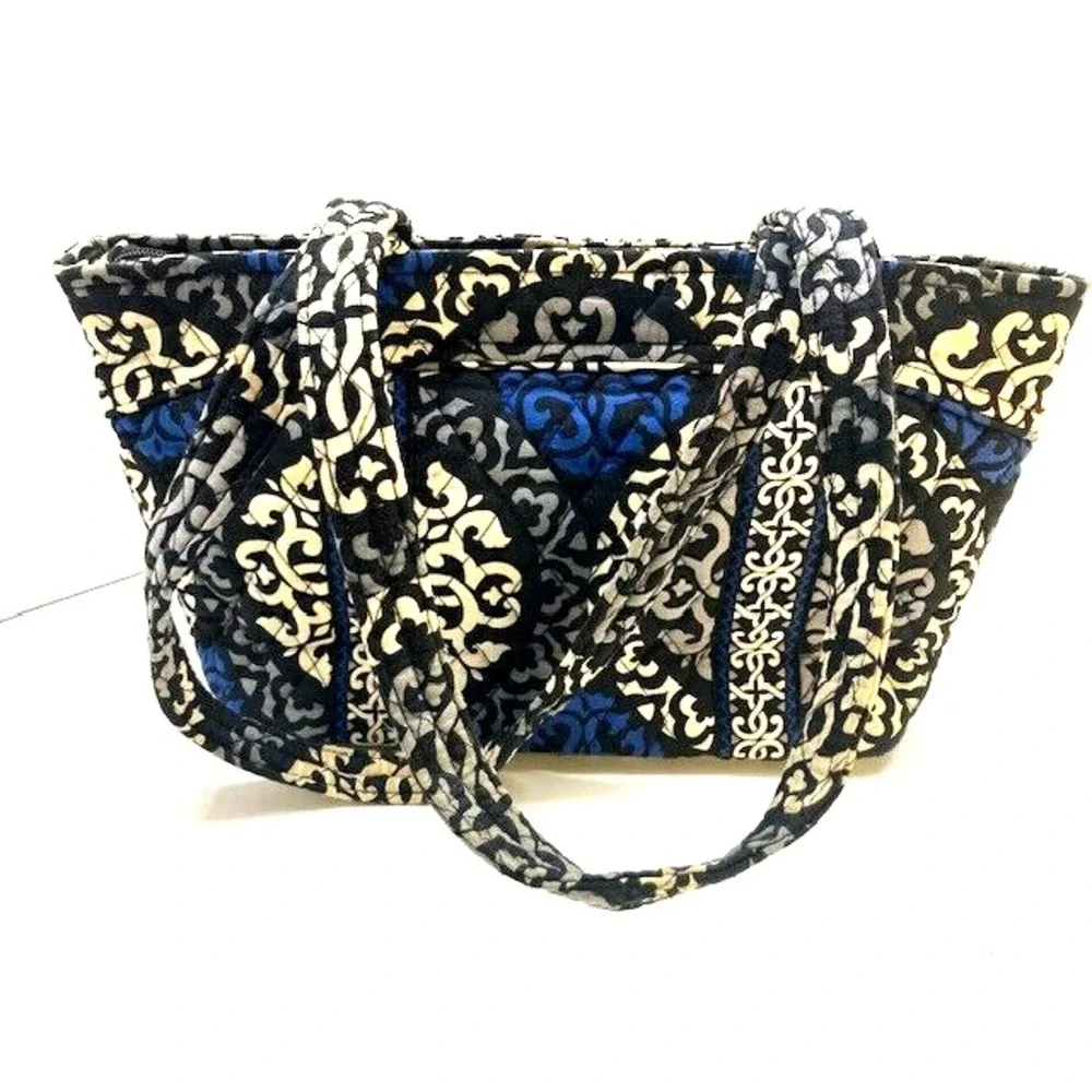 Vera Bradley Purse Canterbury Cobalt Pattern Blue Black White Double Strap‎